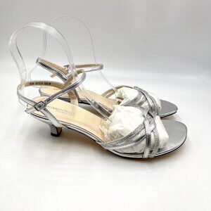 10 WIDE WIDTH Touch Ups Melanie Silver Strappy Kitten Heels Dress Sandals Shoes